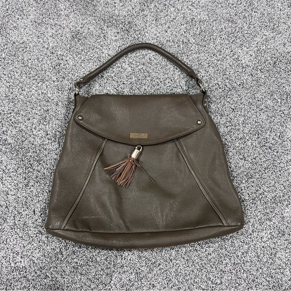 Onna Ehrlich Brown Green Genuine Leather Hobo Shoulder Bag Flap Close - Picture 1 of 13